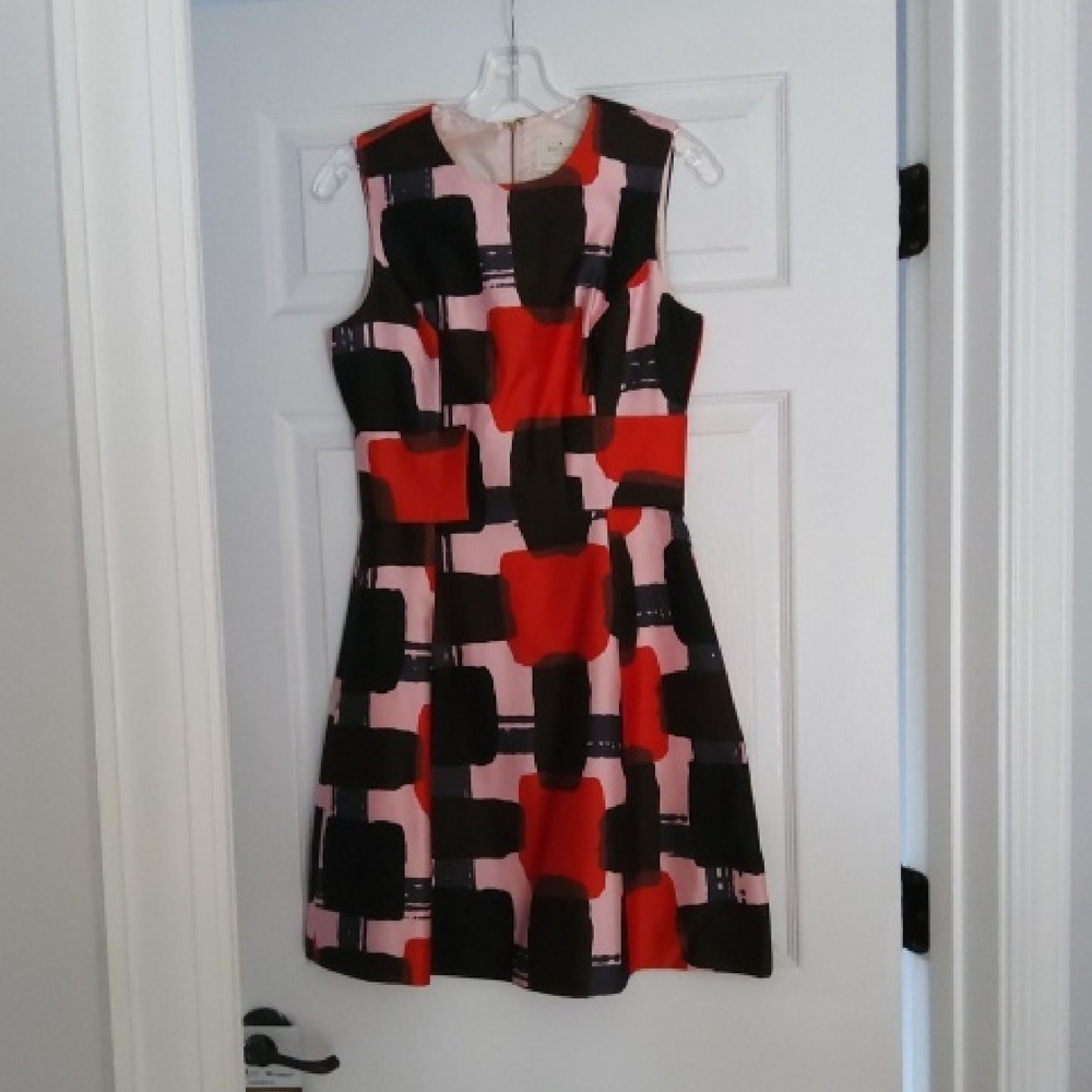 KATE SPADE💥Nwot💥Sleeveveless Black, Red, Pink & Gray Silk Dress